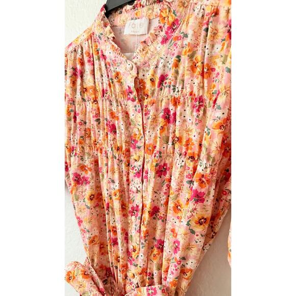 Fate Women's Floral Button Front Romper Elastic Waist Puff Sleeve Tie Belt NWT M - Picture 4 of 13